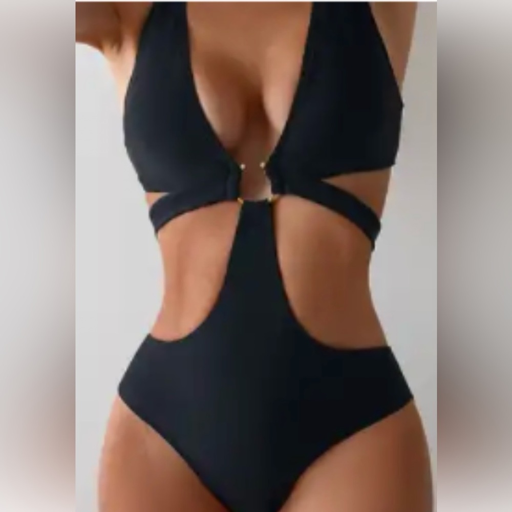 Elegant Black Cutout Swimsuit